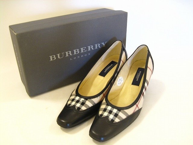 BURBERRY LONDON/バーバリー ロンドン ノバチェックパンプス ウィングチップ レディース サイズ : 23.5cm ブラック拍卖