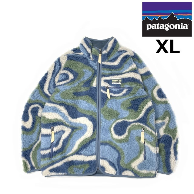 売切り【正規新品】patagonia パタゴニア◆NATURAL BLEND RETRO CARDIGAN フリース US購入 ロゴパッチ 男女兼用(XL)青 総柄 190124-23344拍卖