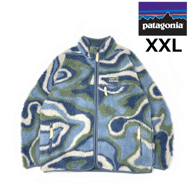 売切り【正規新品】patagonia パタゴニア◆NATURAL BLEND RETRO CARDIGAN フリース US購入 ロゴパッチ 男女兼用(XXL)青 総柄 190124-23344拍卖