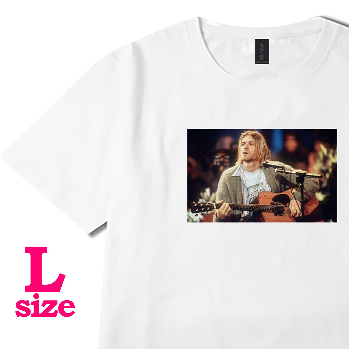 フォトプリント カートコバーン 柄 Tシャツ ニルヴァーナ NIRVANA ライブ バンドTシャツ カジュアル キレイめ 半袖 6.0oz コットン100% L拍卖