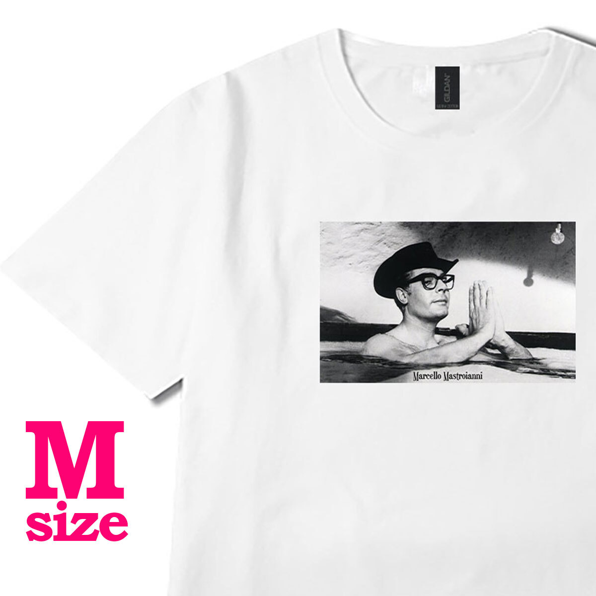 フォトプリント マルチェロ・マストロヤンニ 柄 Tシャツ 映画Tシャツ 半袖 6.0oz コットン100% ユニセックス M拍卖