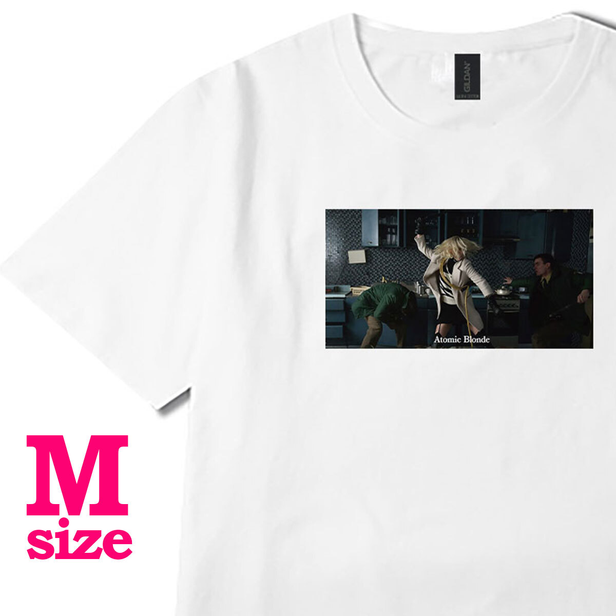 フォトプリント アトミック・ブロンド 柄 Tシャツ シャーリーズ・セロン 映画Tシャツ カジュアル 半袖 6.0oz コットン100% ユニセックス M拍卖