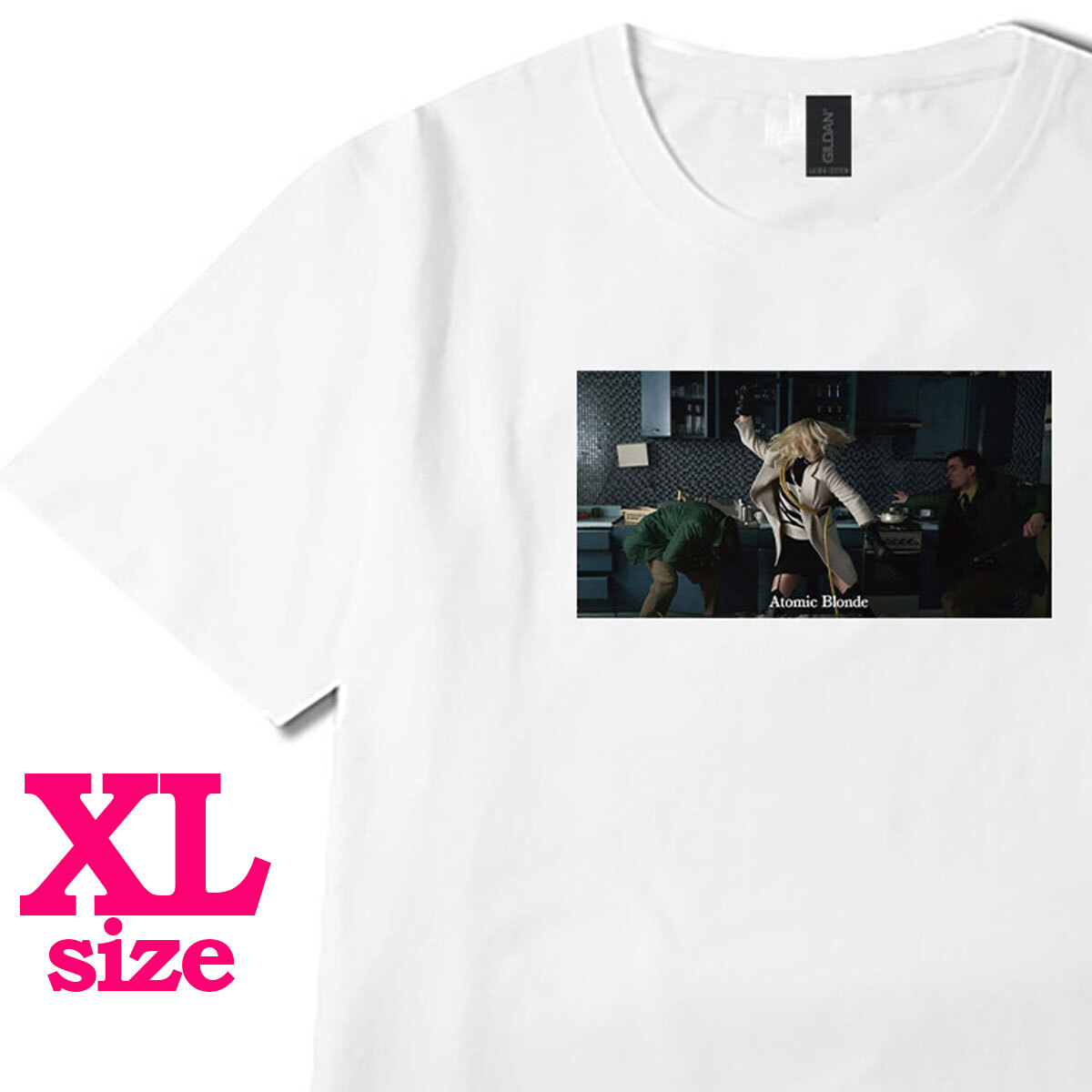 フォトプリント アトミック・ブロンド 柄 Tシャツ シャーリーズ・セロン 映画Tシャツ カジュアル 半袖 6.0oz コットン100% ユニセックス XL拍卖
