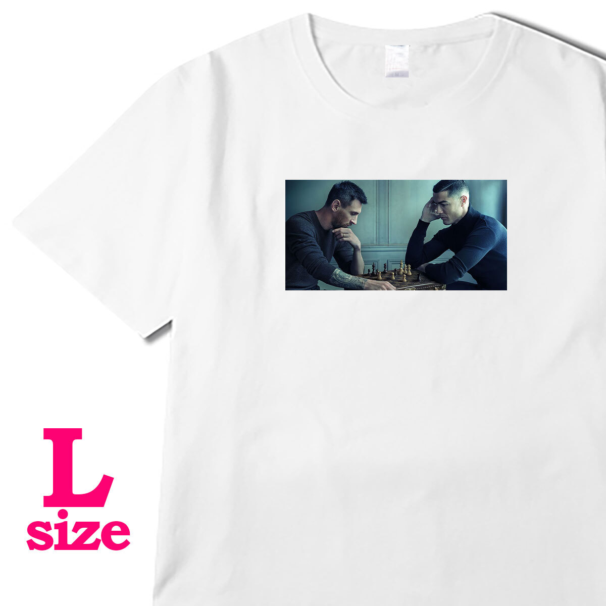 フォトプリント チェス Tシャツ メッシ C.ロナウド キレイめ カジュアル 半袖 カジュアル 6.0oz コットン100% ユニセックス L拍卖