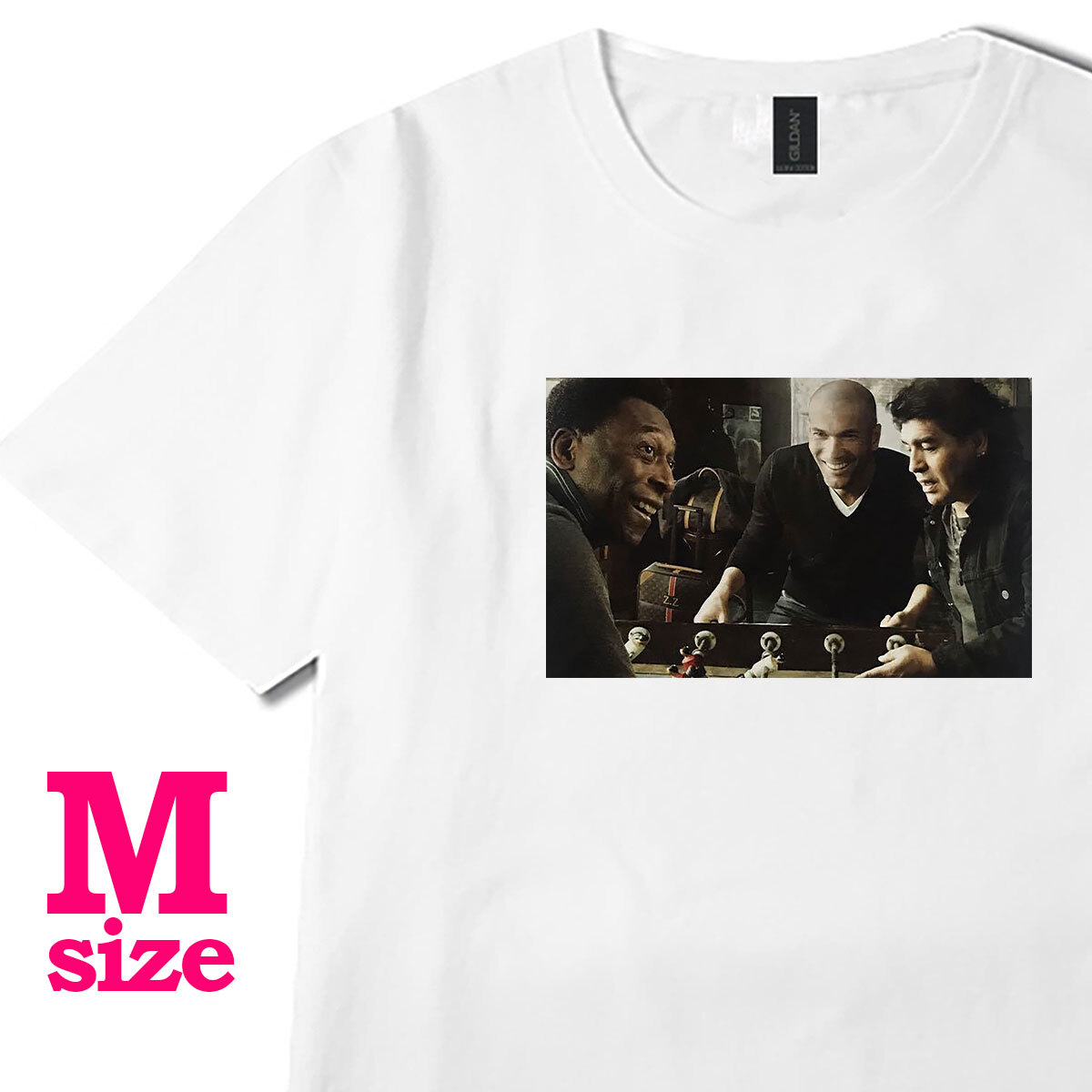フォトプリント テーブルサッカー Tシャツ ペレ マラドーナ ジダン キレイめ カジュアル 半袖 カジュアル 6.0oz コットン100% M拍卖