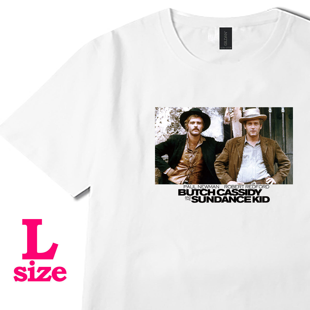 明日に向って撃て 柄 フォトプリント Tシャツ ブッチ サンダンス キレイめ カジュアル 半袖 カジュアル 6.0oz コットン100% L拍卖