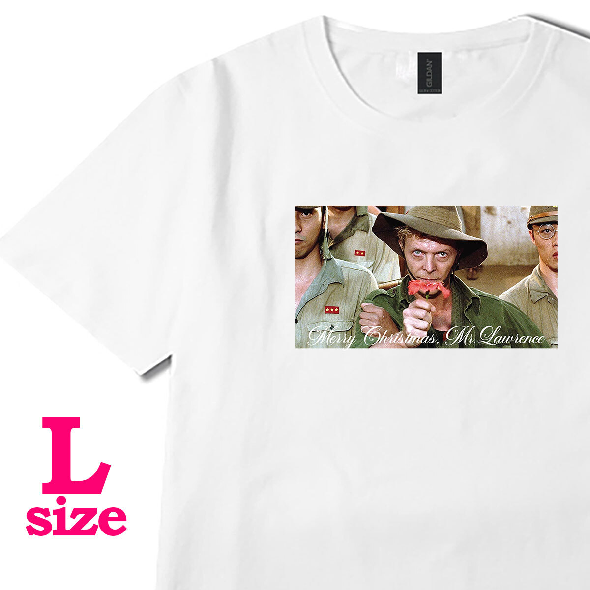 戦場のメリークリスマス 柄 フォトプリント Tシャツ デヴィッド ボウイ キレイめ カジュアル 半袖 カジュアル 6.0oz コットン100% L拍卖