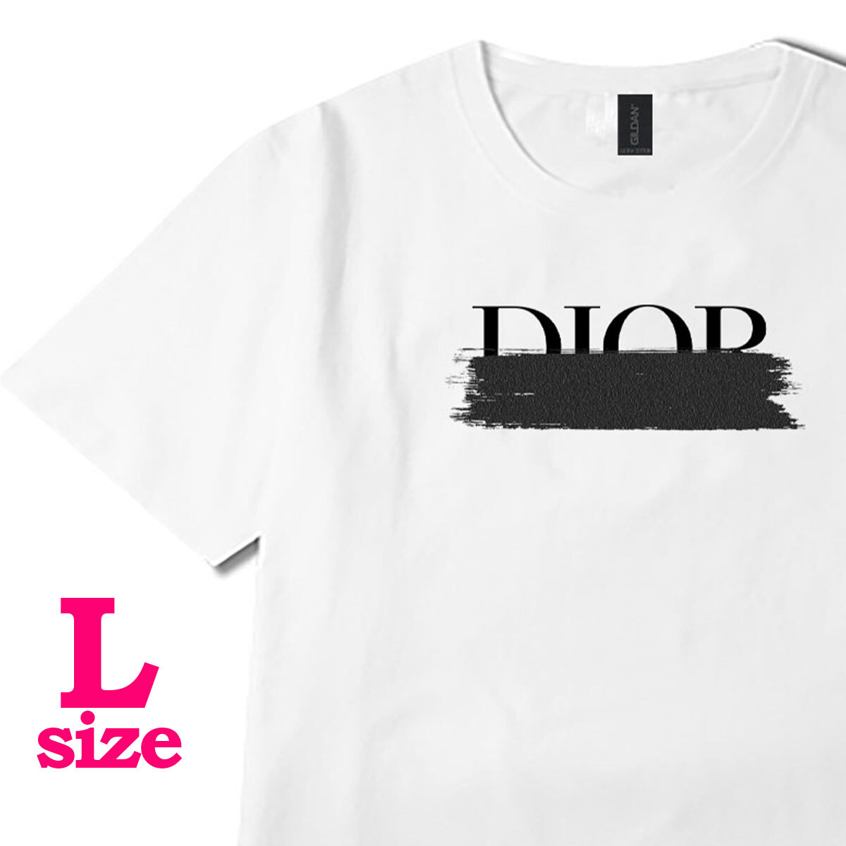 ロゴデザイン ペンキ柄 プリント Tシャツ シンプル カジュアル キレイめ 半袖 6.0オンス コットン100% ユニセックス 男女兼用 L拍卖