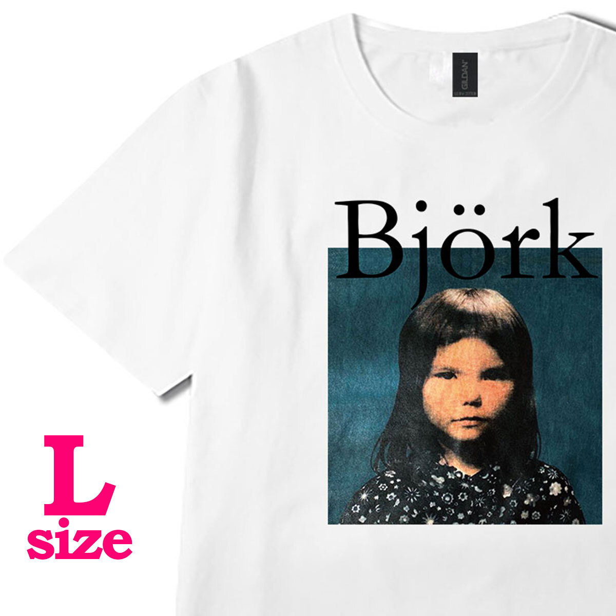 Bjork ビョーク レトロ フォトプリント Tシャツ ロゴデザイン キレイめ カジュアル 半袖 6.0oz コットン100% ユニセックス ホワイト L拍卖
