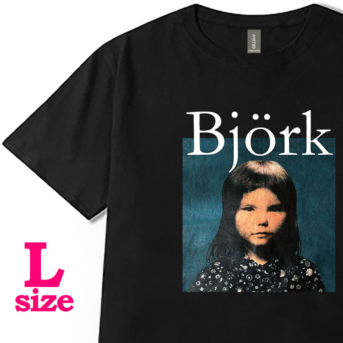 Bjork ビョーク レトロ フォトプリント Tシャツ ロゴデザイン キレイめ カジュアル 半袖 6.0oz コットン100% ユニセックス ブラック L拍卖