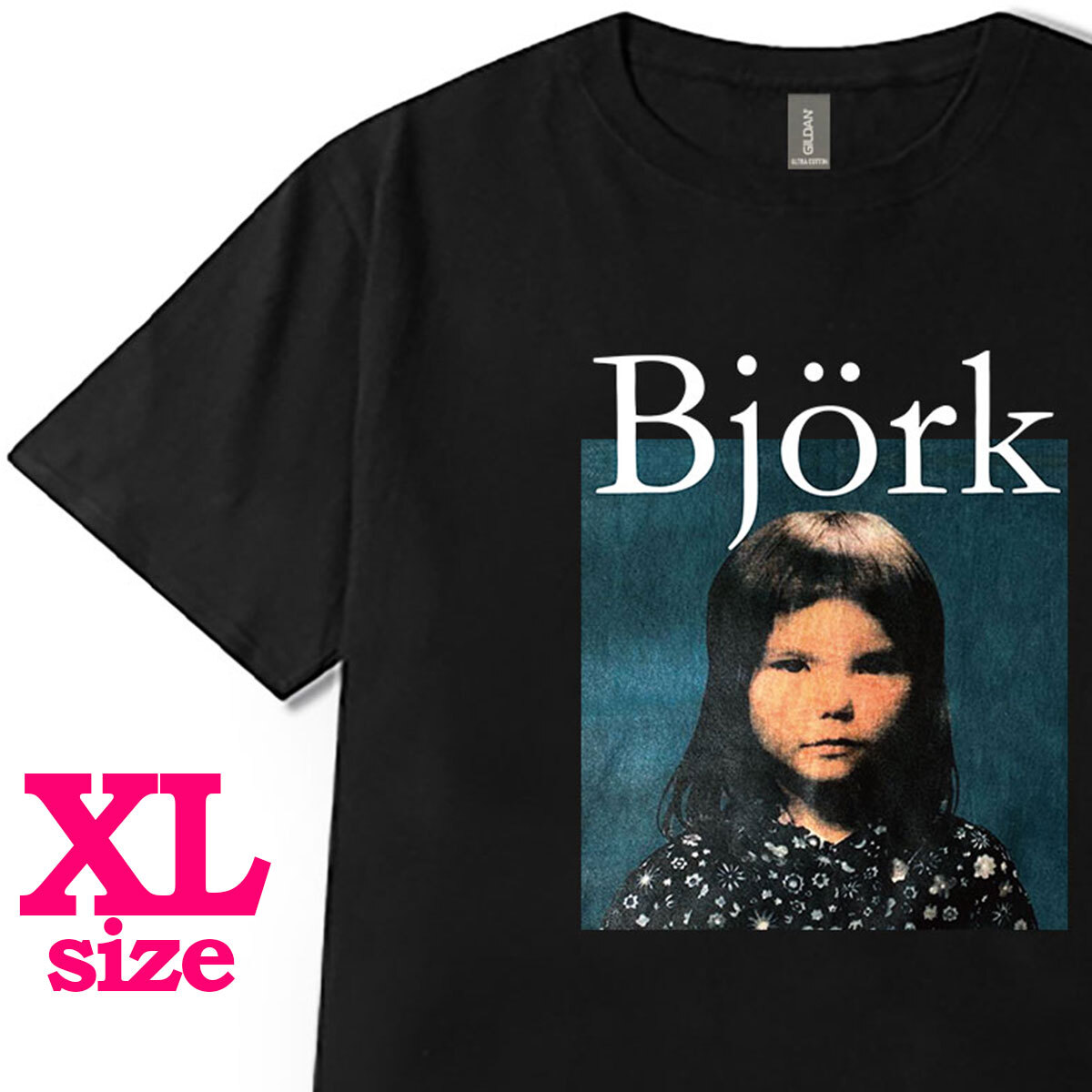 Bjork ビョーク レトロ フォトプリント Tシャツ ロゴデザイン キレイめ カジュアル 半袖 6.0oz コットン100% ユニセックス ブラック XL拍卖