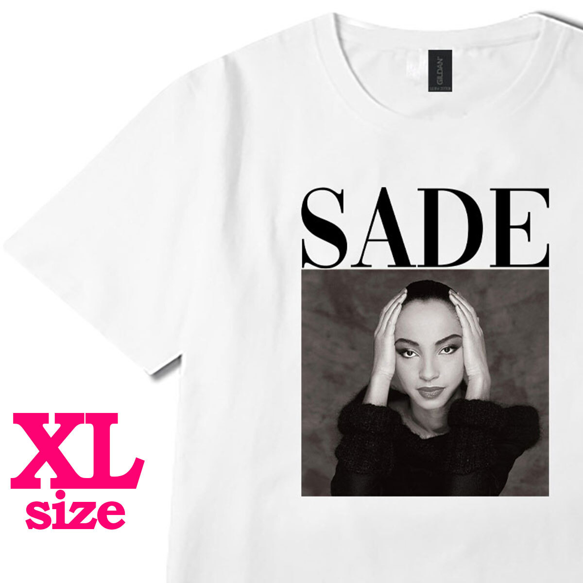 SADE シャーデー モノクロ フォトプリント Tシャツ ロゴデザイン キレイめ カジュアル 半袖 6.0oz コットン100% ユニセックス ホワイト XL拍卖