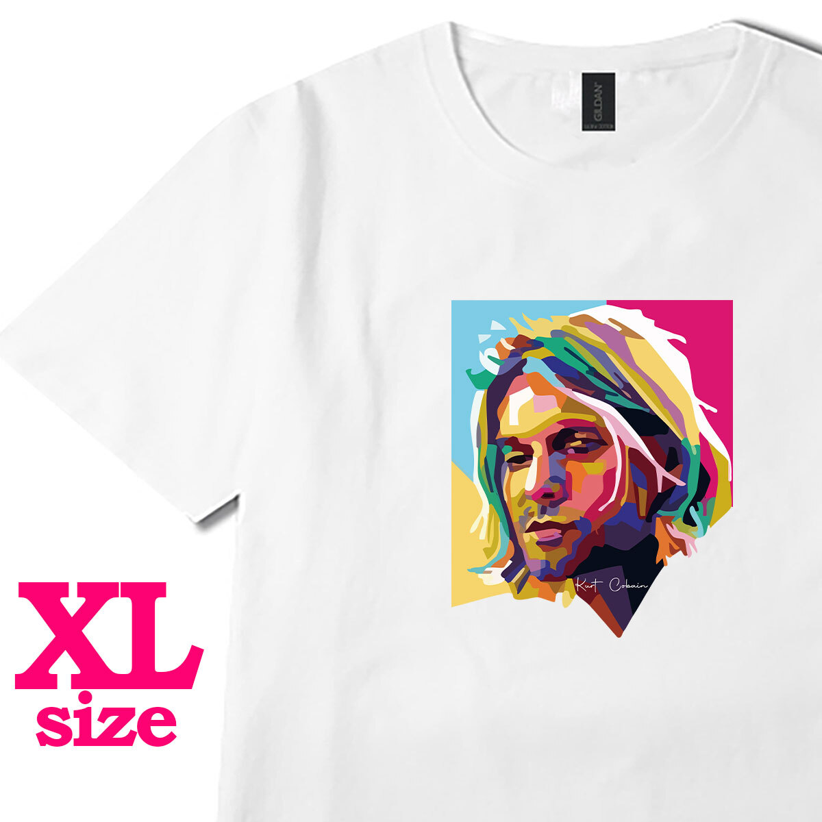 カートコバーン 柄 イラストプリント Tシャツ カラフル ミュージックTシャツ バンド カジュアル キレイめ 半袖 6.0oz コットン100% XL拍卖