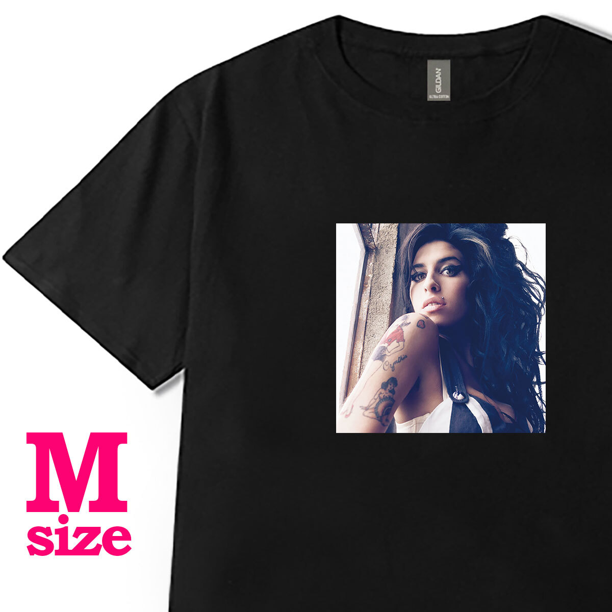 エイミーワインハウス フォトプリント Tシャツ Amy Winehouse ソウル キレイめ カジュアル 半袖 6.0oz コットン100% ユニセックス M拍卖