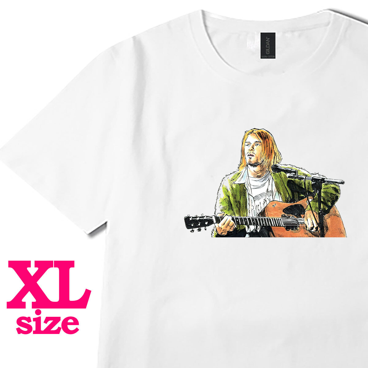 カートコバーン 柄 イラストプリント Tシャツ ミュージックTシャツ ギター バンド カジュアル キレイめ 半袖 6.0oz コットン100% XL拍卖