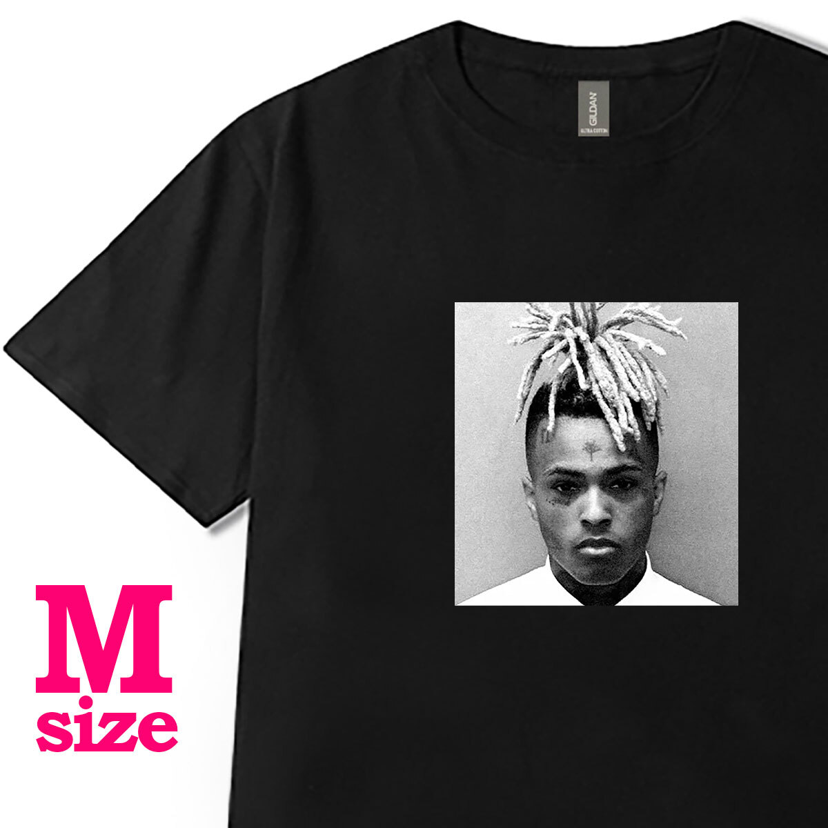 XXXテンタシオン XXXTentacion モノクロ フォトプリント Tシャツ ラッパーTシャツ 半袖 6.0oz コットン100% ユニセックス M拍卖