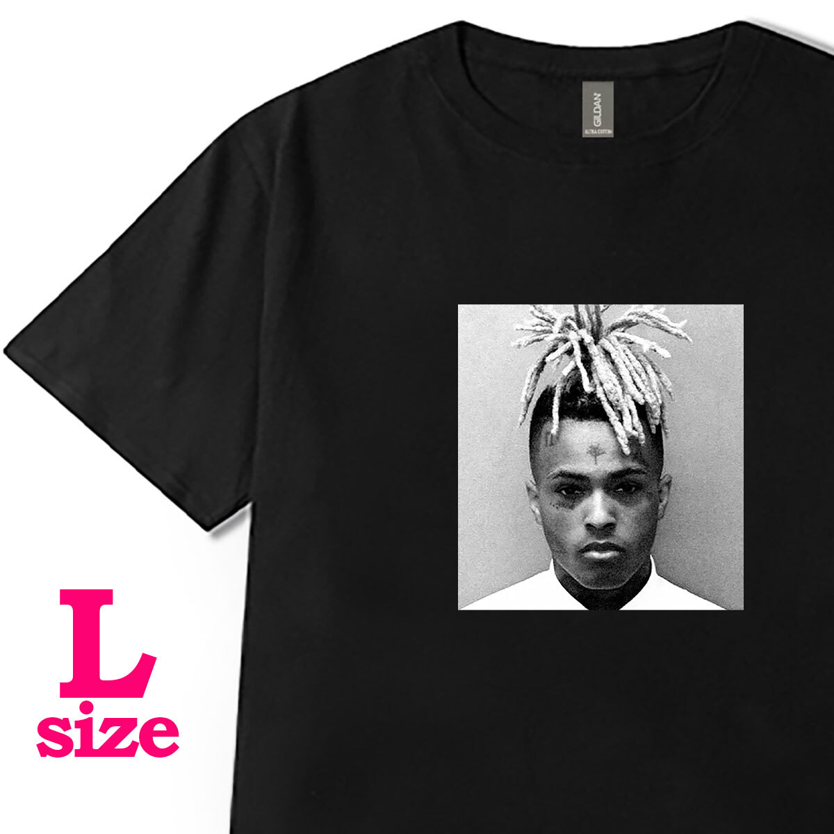 XXXテンタシオン XXXTentacion モノクロ フォトプリント Tシャツ ラッパーTシャツ 半袖 6.0oz コットン100% ユニセックス L拍卖