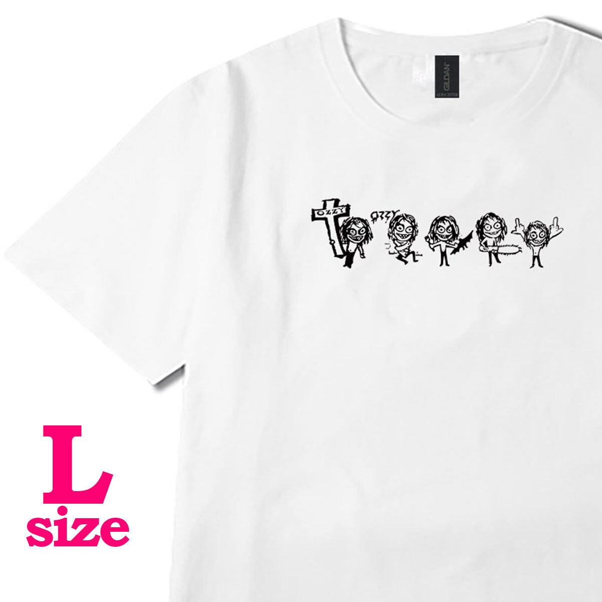 オジー オズボーン 柄 Tシャツ イラスト モノクロ カジュアル キレイめ 半袖 6.0オンス コットン100% L拍卖