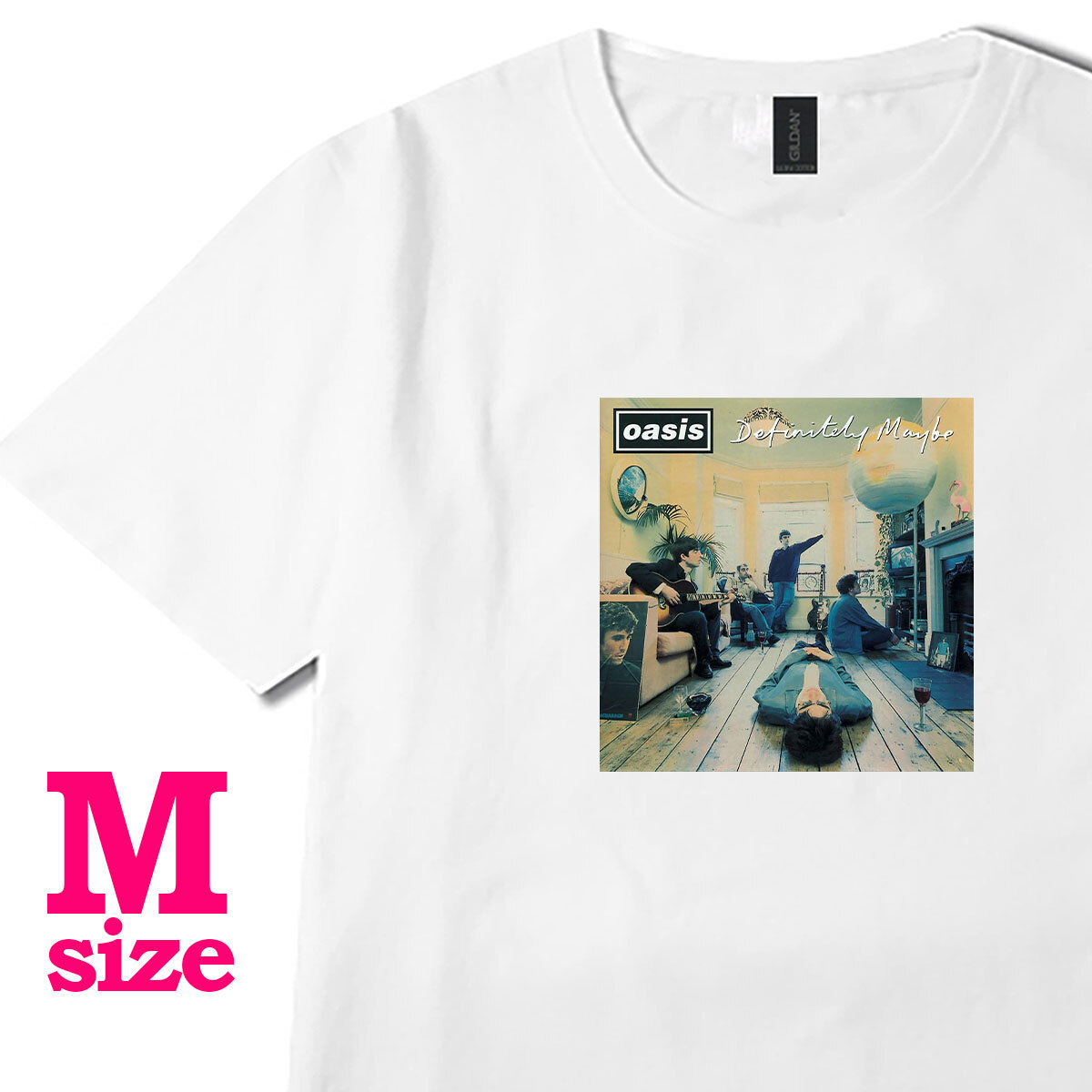 オアシス oasis フォト プリント Tシャツ Definitely Maybe バンドTシャツ カジュアル キレイめ 半袖 6.0oz コットン100% M拍卖
