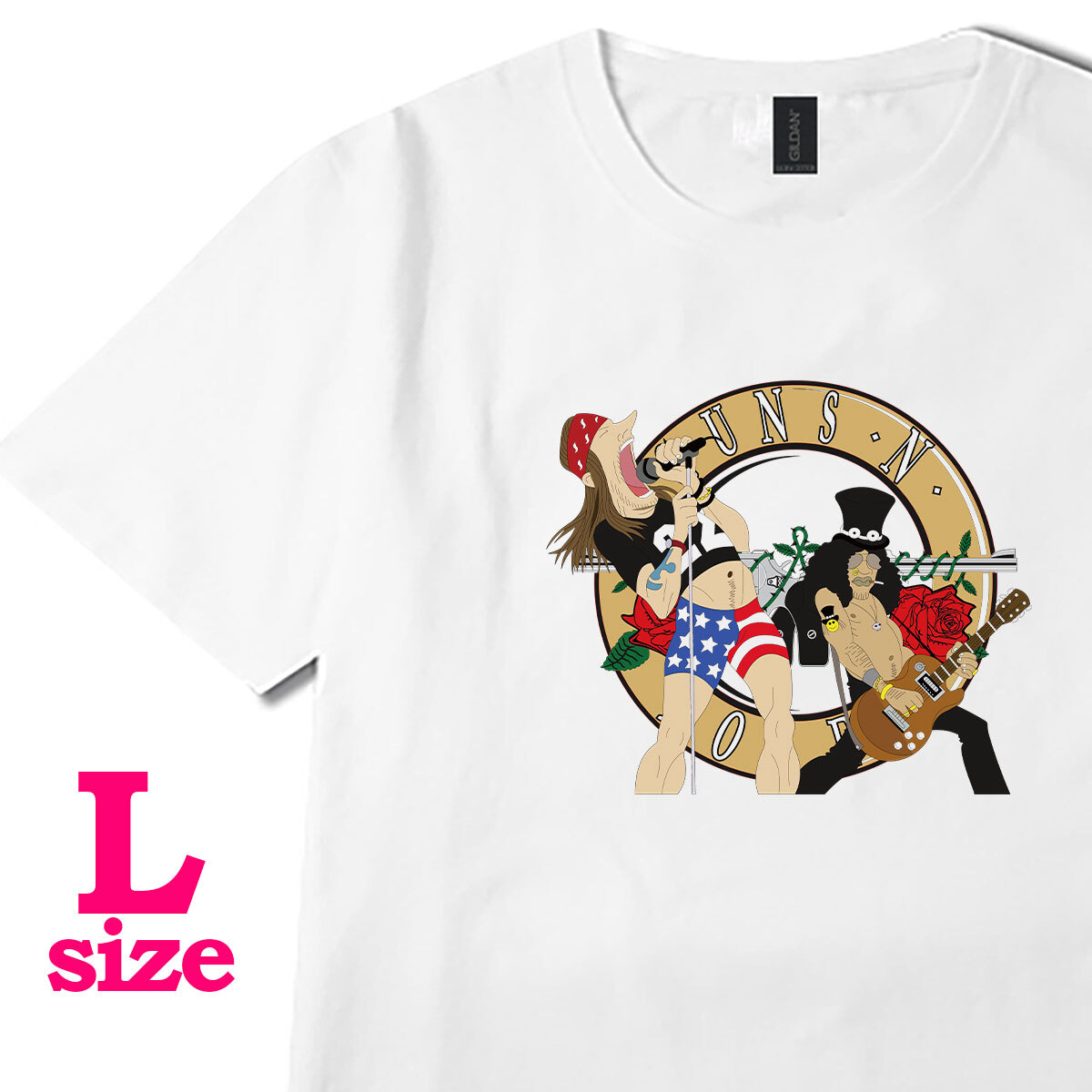 ガンズ アンド ローゼズ Guns N' Roses GN'R イラスト プリント Tシャツ ロックTシャツ 半袖 6.0oz コットン100% ユニセックス L拍卖