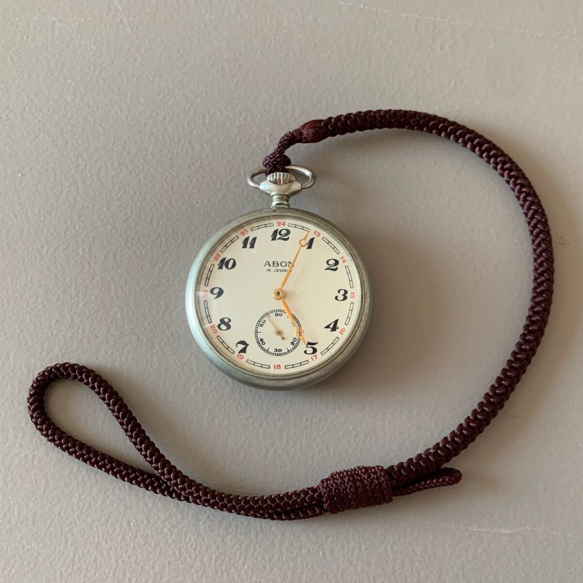 ●ABON●18JEWELS スモールセコンド付 懐中時計 機関車デザイン●昭和レトロ・電車時計●動作品・現状渡し!!!拍卖