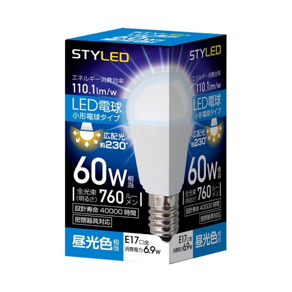 スタイルド LED電球 E17 昼光色 60W形相当 ミニクリプトン形 広配光タイプ 密閉器具対応 HA6T17DS1 1個拍卖
