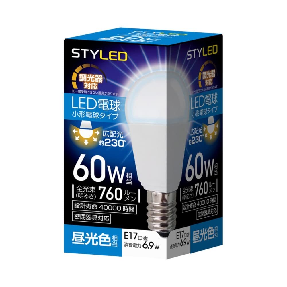スタイルド LED電球 E17 昼光色 60W形相当 調光器対応 ミニクリプトン形 広配光タイプ 密閉器具対応 HA6D17D1拍卖