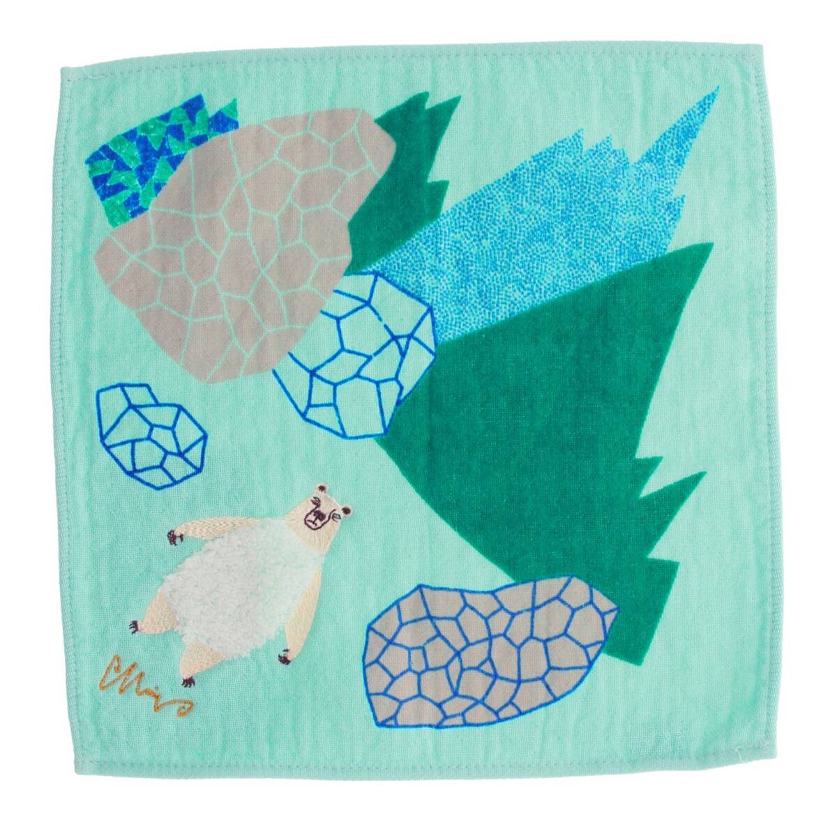 楠橋紋織(Kusubashi Mon Ori) morita MiW モコモコドウブツハンカチ シロクマ グリーン A-65591-86-G 2拍卖