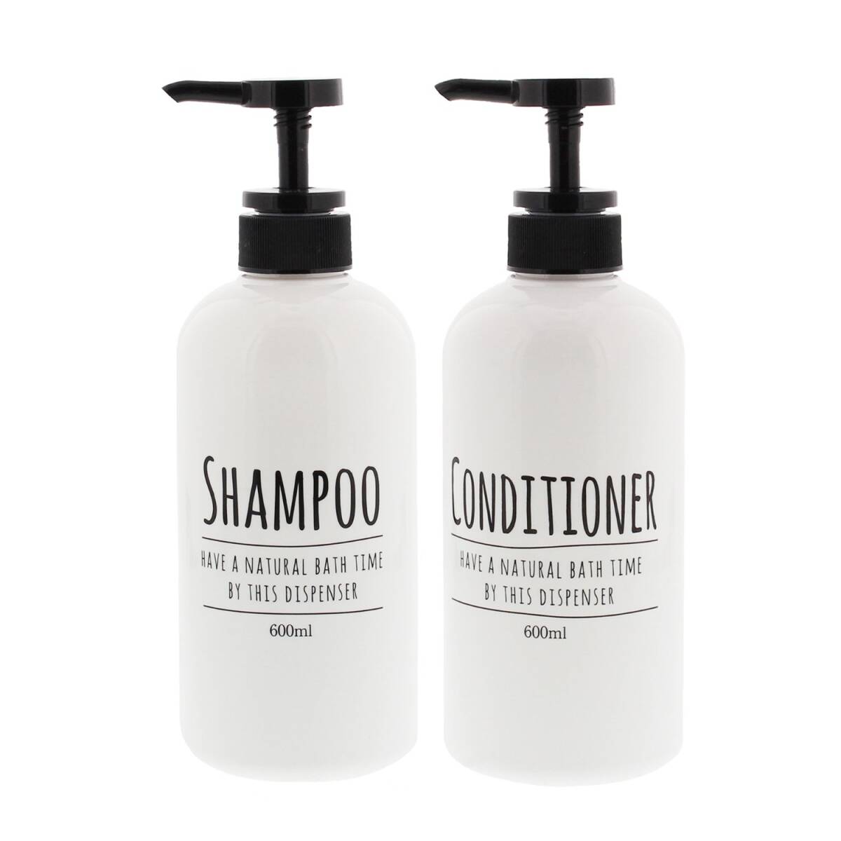 ディスペンサー ポンプボトル ラウンド 2本セット ホワイト 600ml拍卖