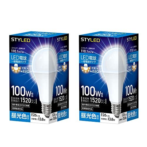 スタイルド LED電球 2個セット 一般電球タイプ 口金直径26mm 100W形相当 昼光色 広配光タイプ 密閉器具対応 HA15T26DS2拍卖