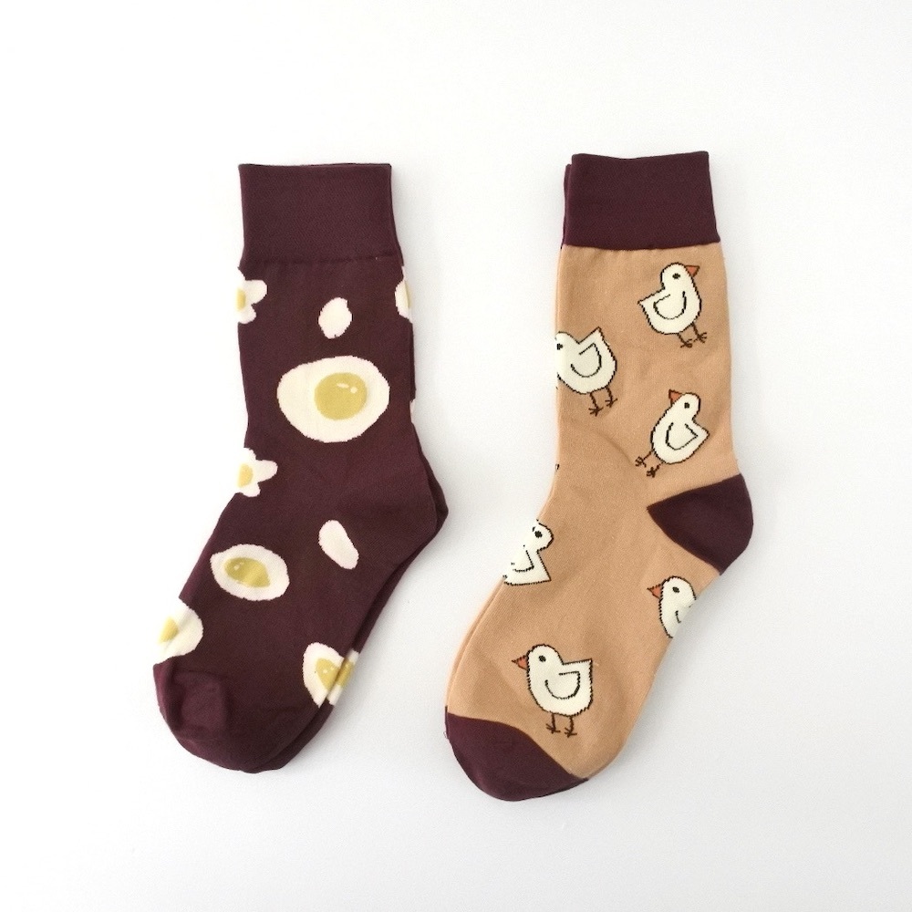 靴下 目玉焼き ヒヨコ柄 ソックス レディース 総柄 かわいい おしゃれ 足元 カラフル 2足セット拍卖