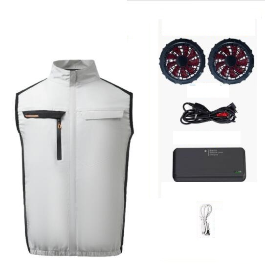 新入荷新品上質《XLサイズ》グレー 【24V超高出力】空調作業服 ファン付き 30000mAh大容量バッテリー付属 ファン付き作業服ベスト 薄型拍卖