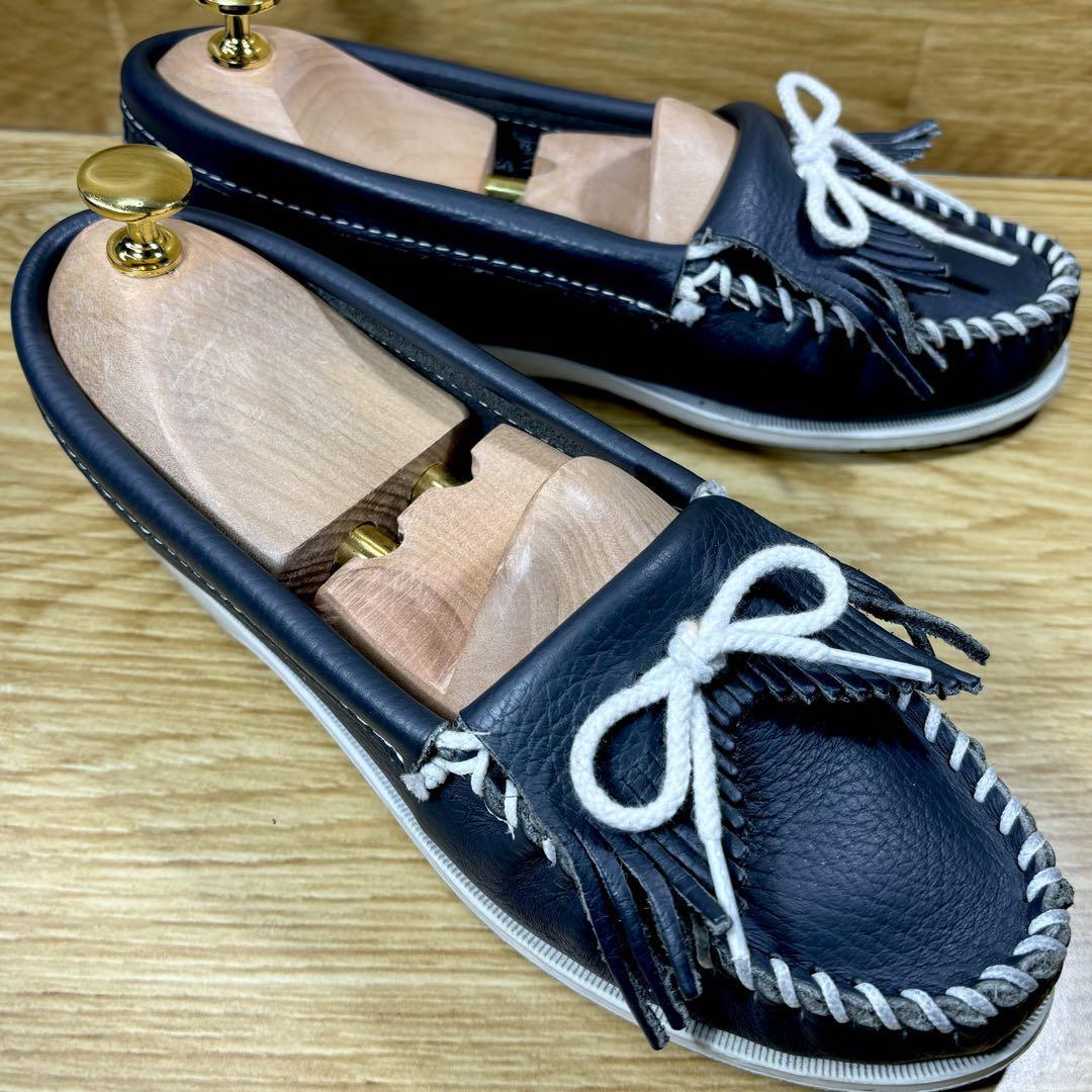 即決◆MINNETONKA◆ミネトンカ モカシン 7サイズ 約23.5cm ネイビー レディース レザー拍卖