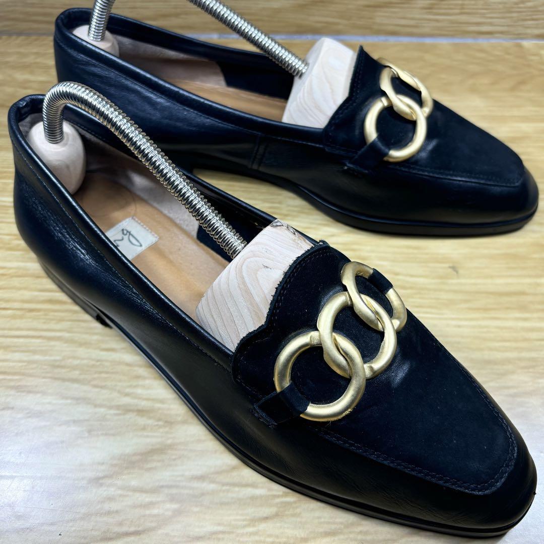 即決◆ing◆イング パンプス 24cm ブラック レディース 金具 ゴールド スエード レザー コンビ拍卖