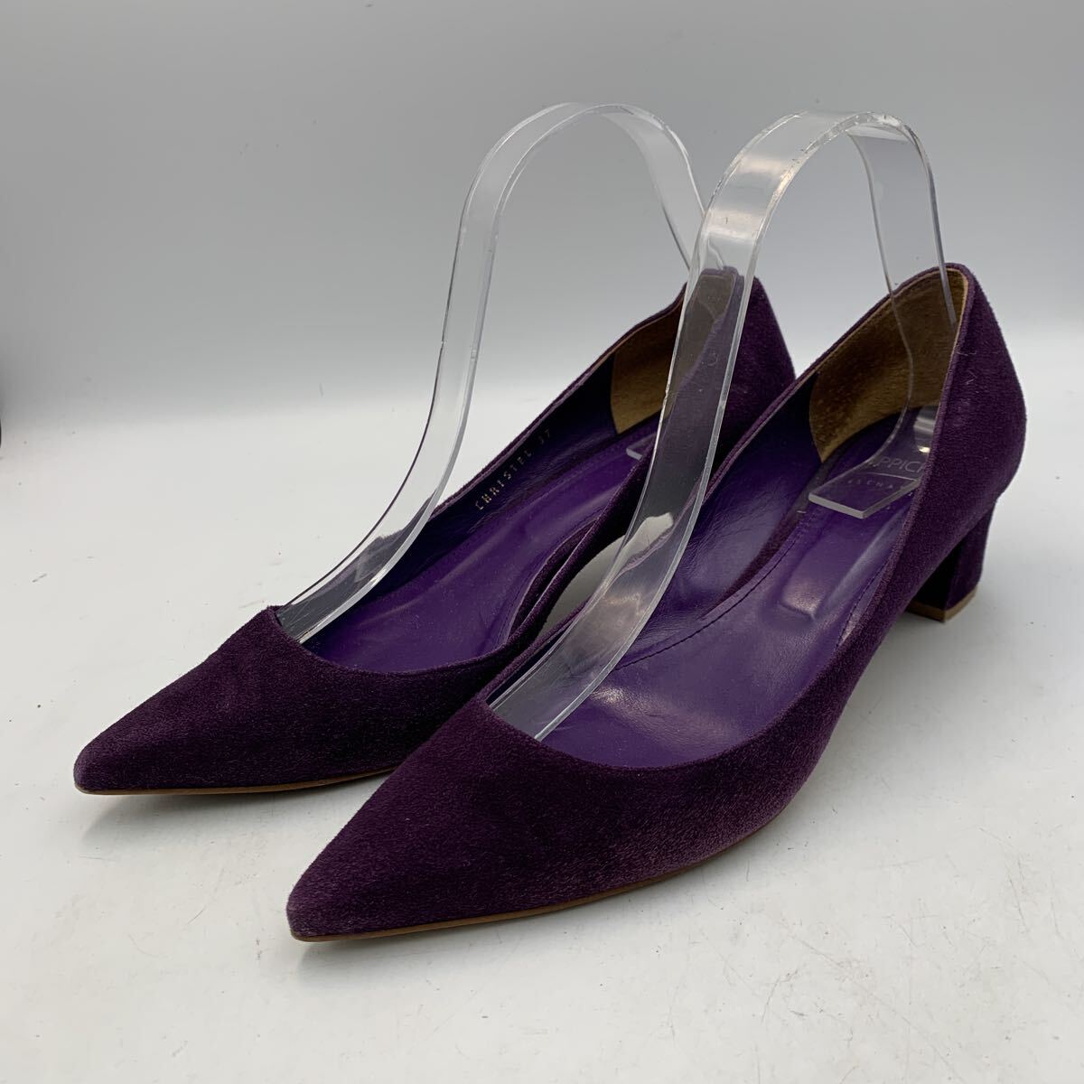 T199Y PIPPICHIC ピッピシック レディース ポインテッドトゥ パンプス 37 約 23.5cm パープル スエード 日本製拍卖
