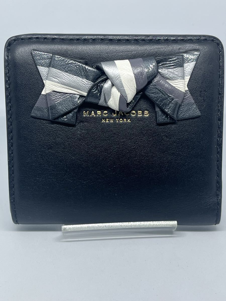 MARC JACOBS 二つ折り財布 レザー ブラック 黒 コンパクトウォレット ミニ財布 定期入れ リボン レディース ブランド マークジェイコブス拍卖