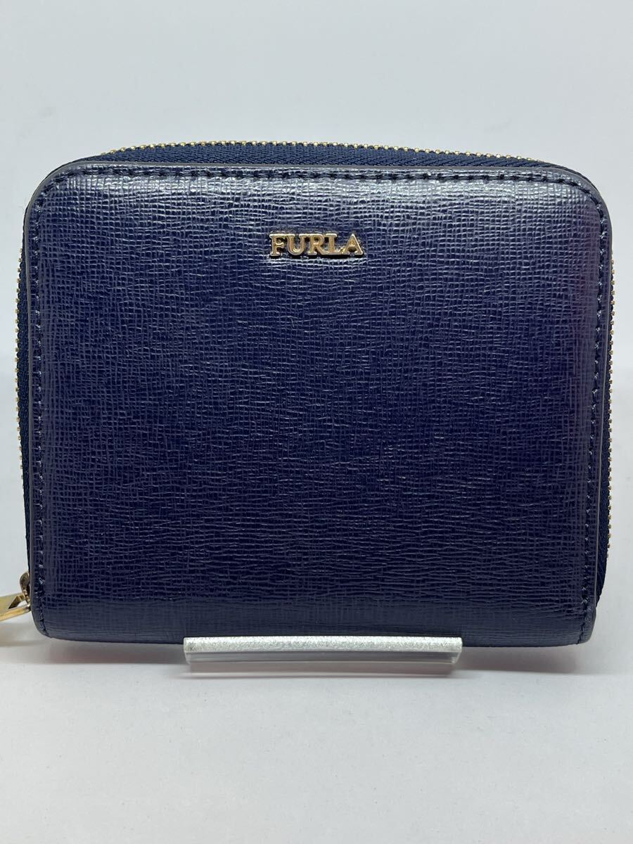 FURLA 二つ折り財布 ラウンドファスナー財布 レザー ネイビー コンパクトウォレット レディース ブランド フルラ拍卖