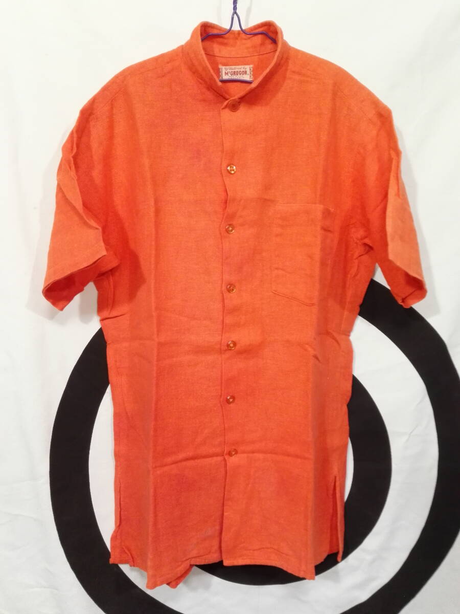 40s 50s McGREGOR マクレガー  アンティークリネン スモールカラー 半袖シャツ M オレンジ 糸巻きタグ USA製 ヴィンテージ 拍卖