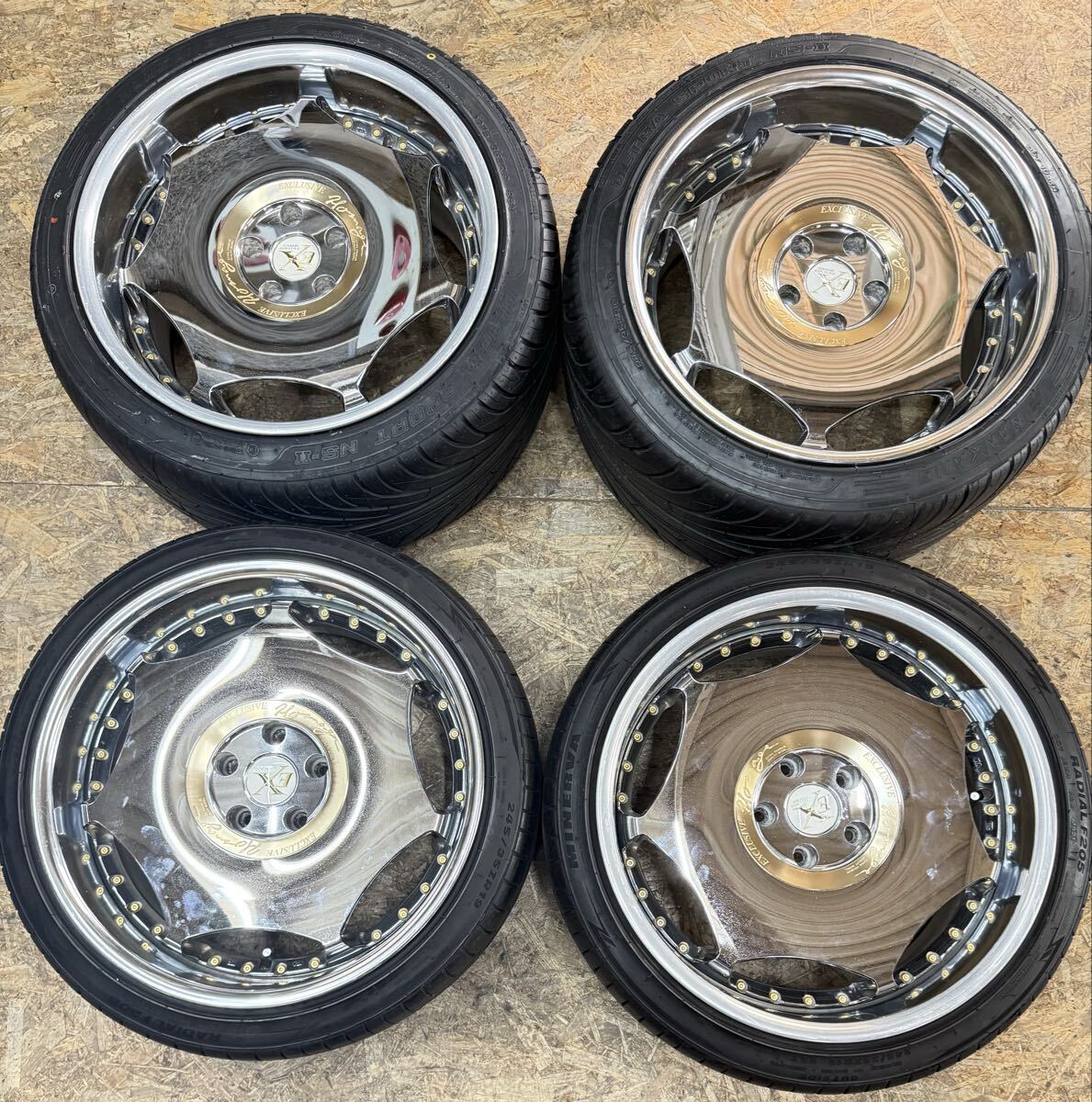 【希少!】EXCLUSIVE エクスクルーシブ HOMAGE EX-7 19インチ 9J+38 10J+45 PCD114.3 5穴 5H 当時物 絶版 ディッシュ メッキ クラウン拍卖