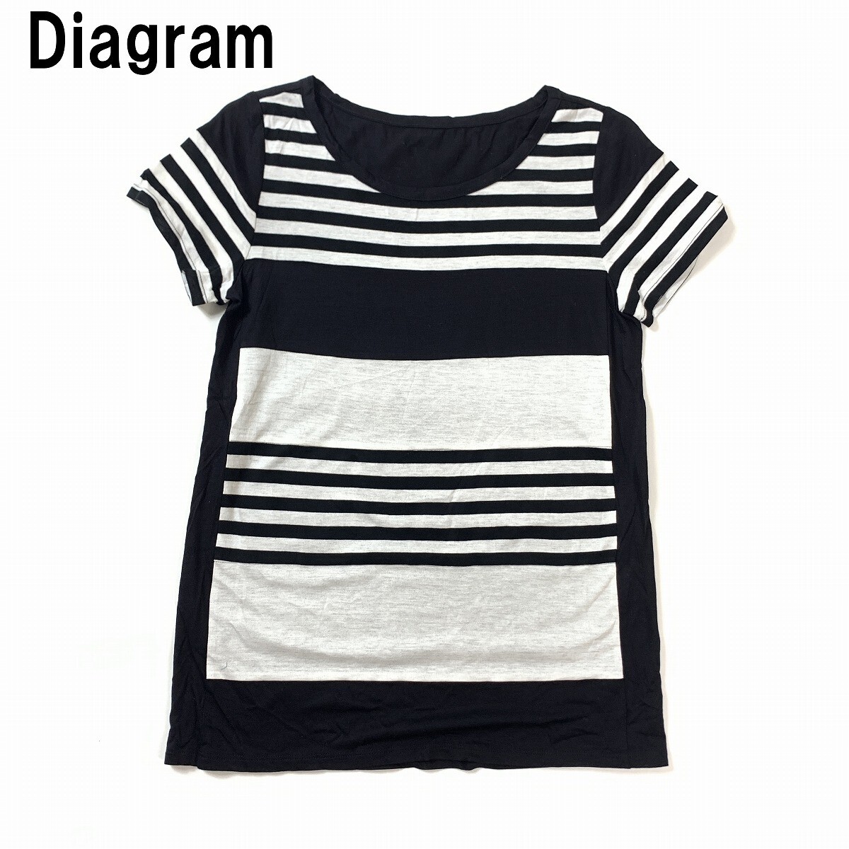 Diagram ダイアグラム 半袖トップス Tシャツ 綿 コットン ボーダー 黒 白 ブラック ホワイト 36 YC886拍卖