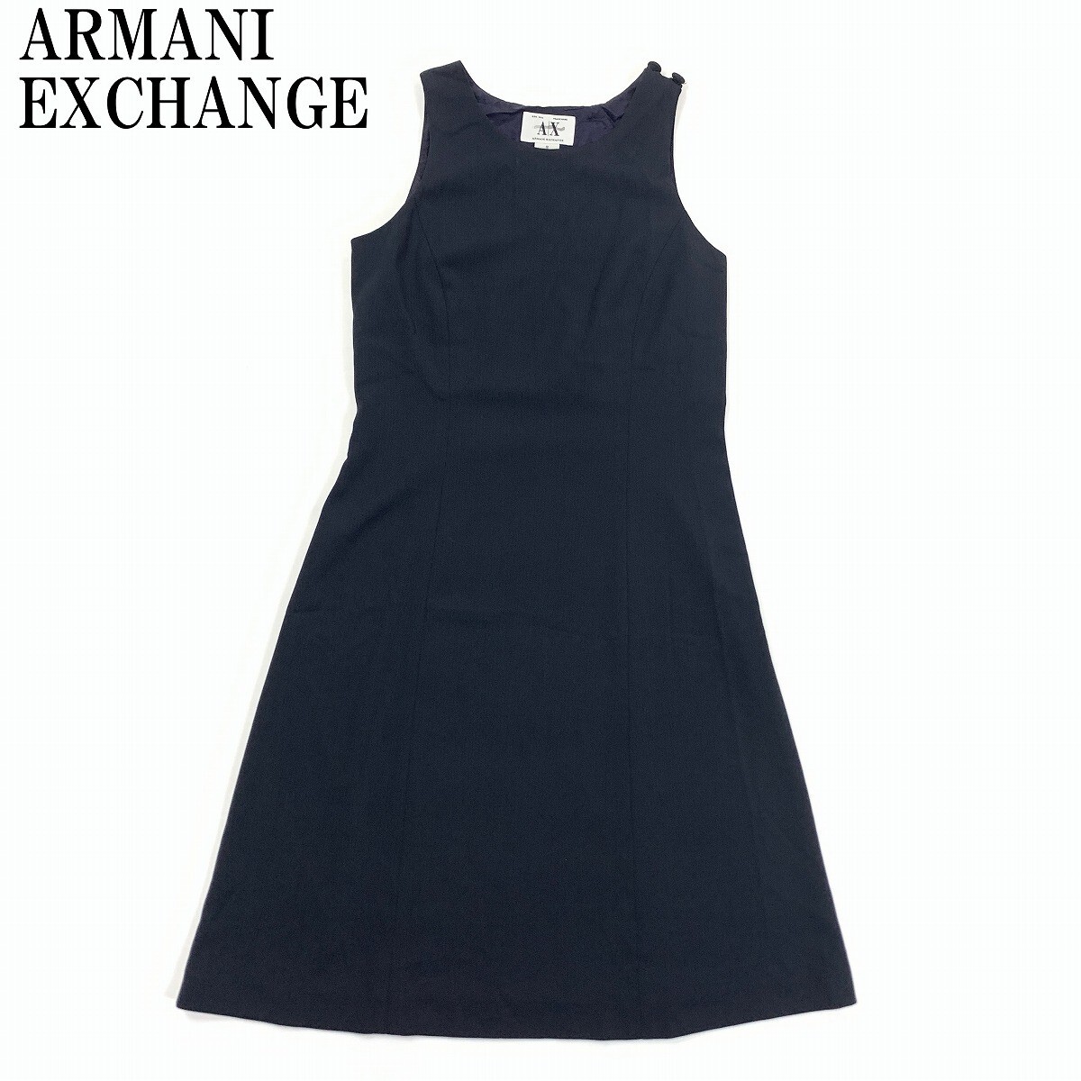 ARMANI EXCHANGE アルマーニエクスチェンジ ストライプ ノースリーブロングワンピース ネイビー 紺色 S YC911拍卖