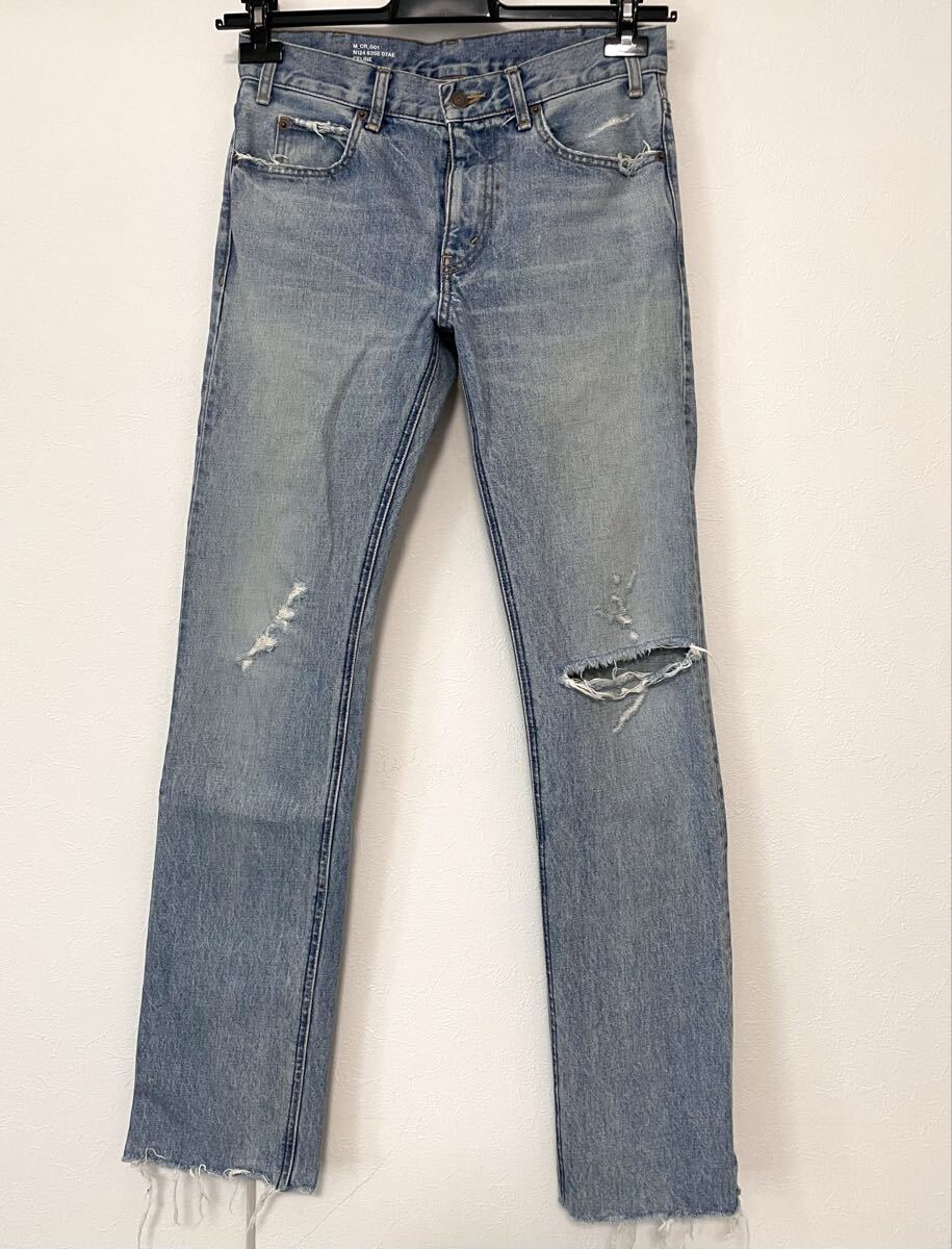 19SS Celine デストロイ クラッシュ加工 ライトブルーデニム 27 ジーンズ セリーヌ エディスリマン拍卖