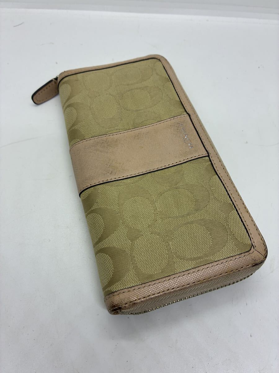 COACH コーチ シグネチャー 長財布 ラウンドファスナー ベージュ拍卖