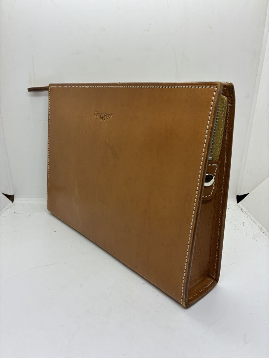 courreges クレージュ クラッチバッグ セカンドバッグ レザー 茶系拍卖