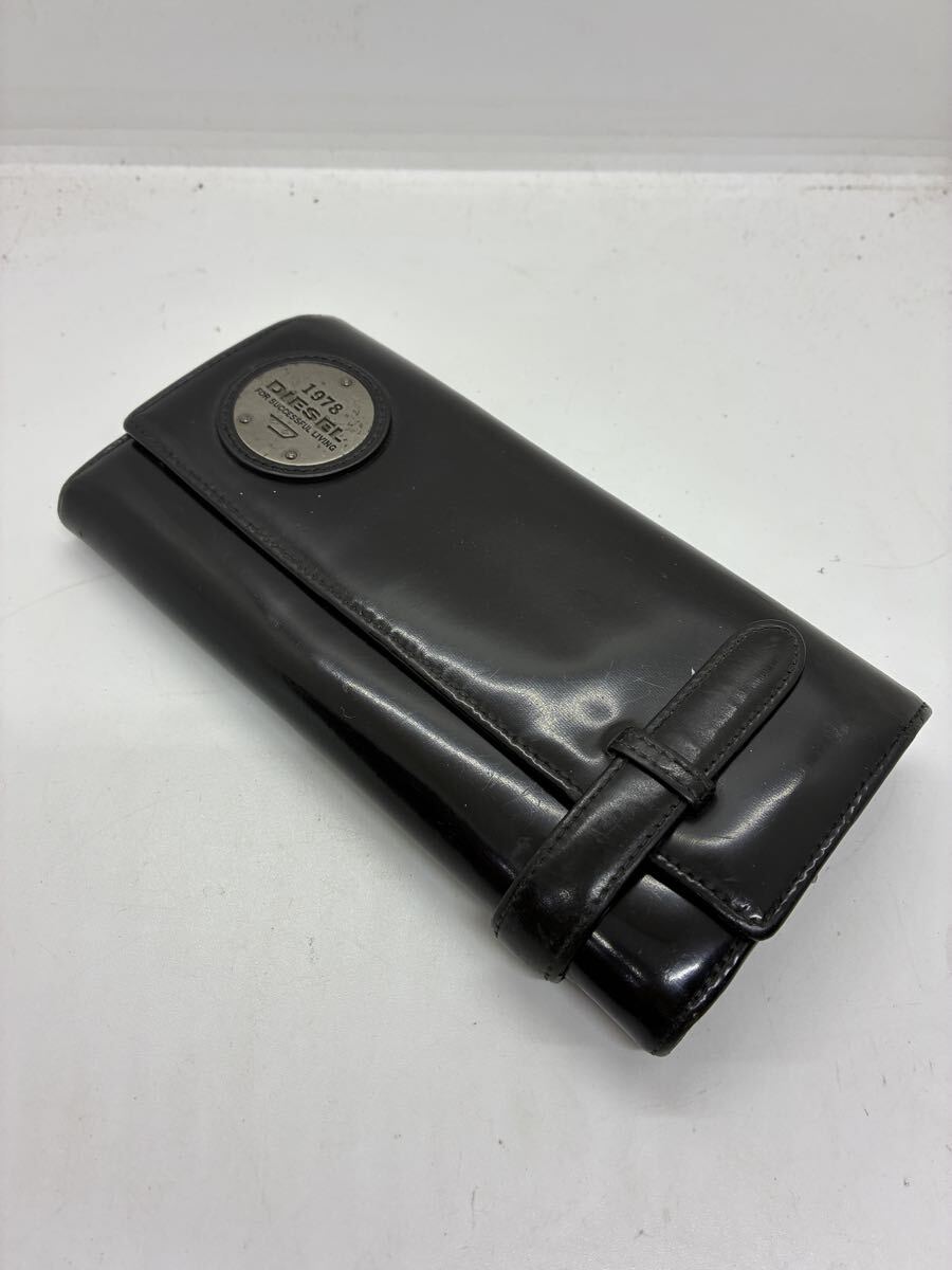 DIESEL ディーゼル 長財布 レザー ブラック エナメル拍卖