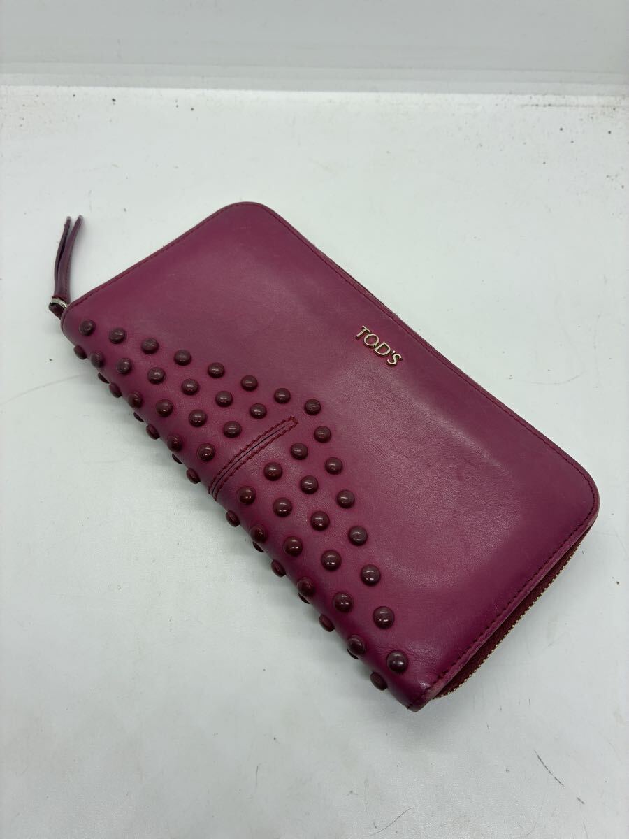 TODS トッズ 長財布 レザー ラウンドファスナー ピンク拍卖