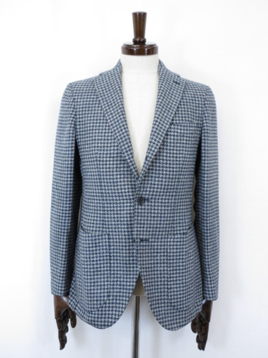 超美品【ルイジボレッリ】CAPO DECOSTRUITO PROCIDA-I 絹29%混 3B段返り 千鳥織柄 アンコンジャケット (メンズ)44 紺系 伊製 ◇17MB4815◇拍卖
