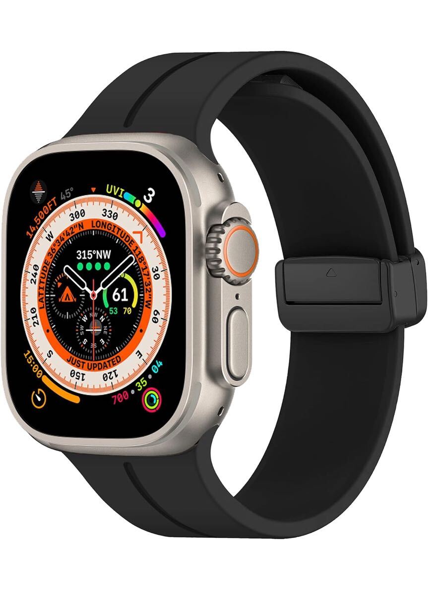 アップルウォッチ バンド シリコン マグネット 49mm 45mm 46mm 44mm 42mm Apple Watch スポーツ 磁気 スポーツ Apple Watch ベルト 黒拍卖