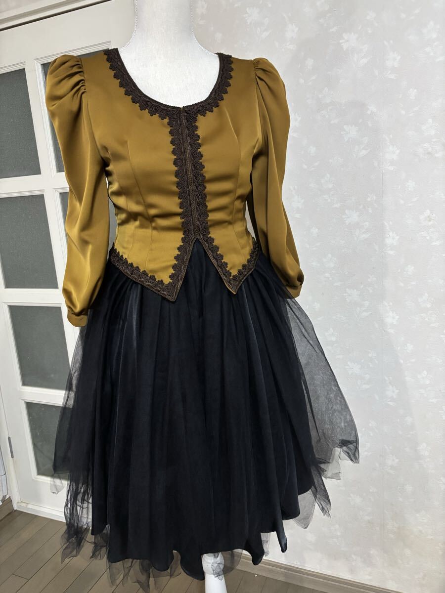 パニエ ロリータワンピース パフスリーブ オーガンジー 光沢感 パーティ 美品拍卖