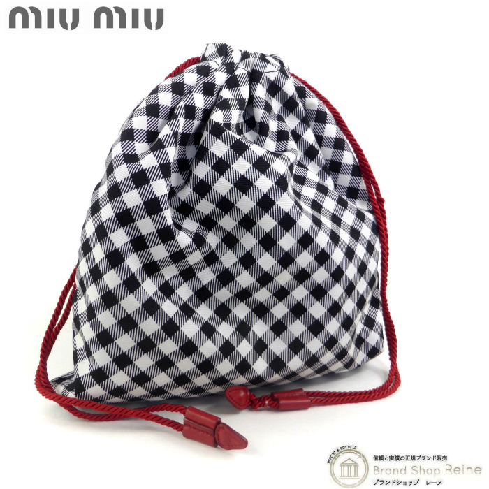 ミュウミュウ (MIUMIU) 巾着 ポーチ ミニバッグ 5NG005 NERO×BIANCO(中古)拍卖